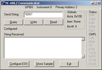 Chapter 2 Measurement & Automation Explorer (Windows) The NI-488.2 Communicator dialog box appears, as shown in Figure 2-3. Advanced Communication Figure 2-3. NI-488.2 Communicator 6.