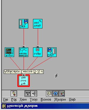 Lesson 5 Developing Larger Projects in LabVIEW The following Hierarchy window contains the hierarchy of the application you completed in the previous exercise. The VIs from the LabVIEW vi.