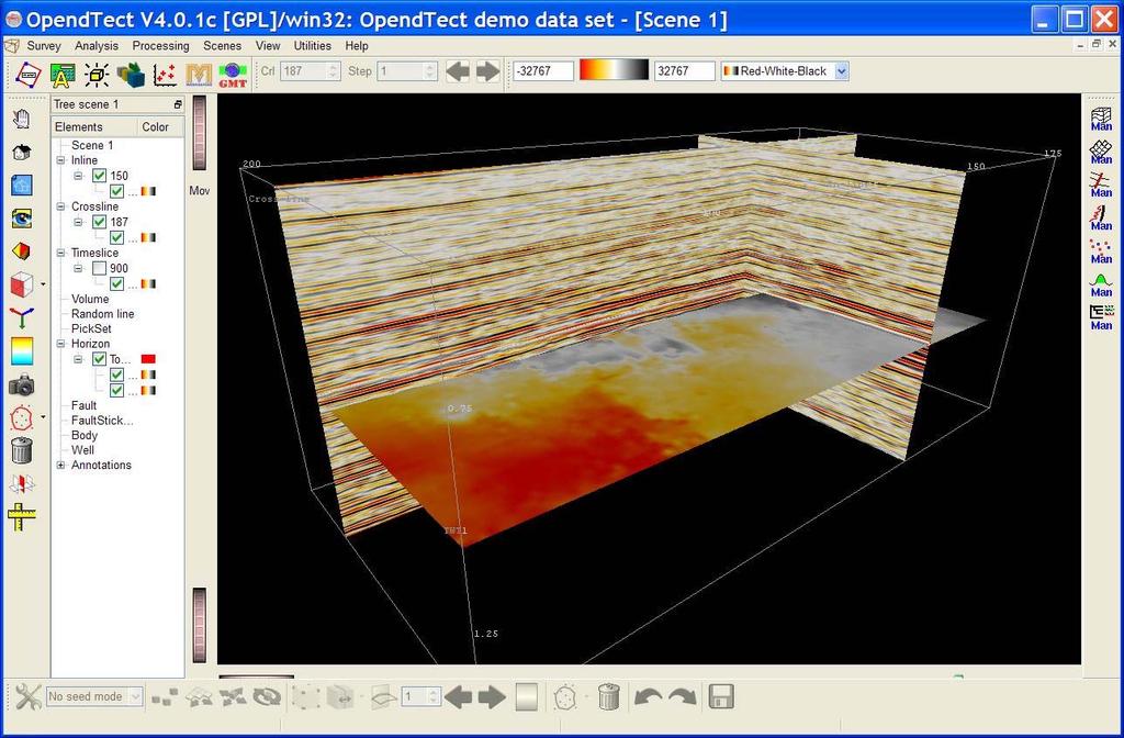 Adapting seismic interpretation systems 3D seismic workstation For mapping the ground surface elevations we are employing techniques developed for 3D seismic interpretation workstations and, in some