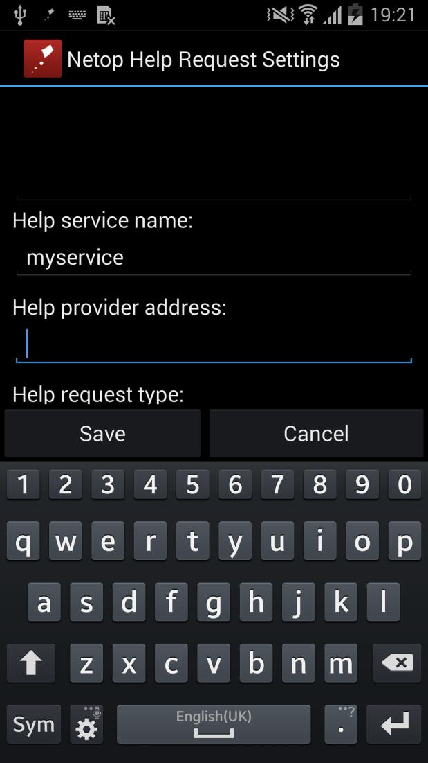 3 Configure the Host and request help 3.1 Android Host 1. Open the Netop Host. 2. Tap the Help Request icon. The Netop Help Request Settings displays. 3. Fill in the name of the service (e.g.: myservice).