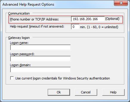 Optionally, you can specify the IP address of the Gateway or the logon credentials for Gateway by clicking