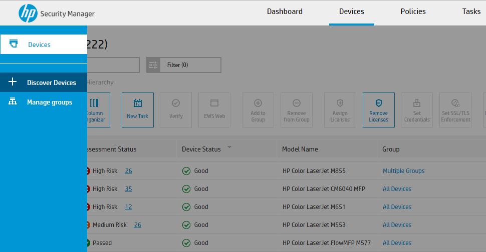 OVERVIEW Devices are added to HP JetAdvantage Security Manager manually using the Discover Devices option or dynamically using the Instant-On Security feature.