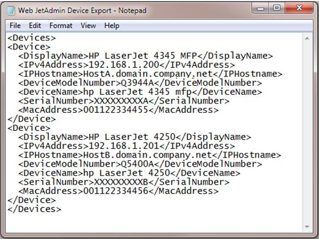 Add Devices with an XML File You can create device lists in XML format from a Security Manager export, an HP Web Jetadmin export, or by using an XML editor.