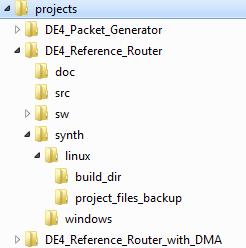 Directory Contents The nf2_de4_base folder contains the following subdirectories bin - Scripts to build the project and download the bit-stream with Linux build.