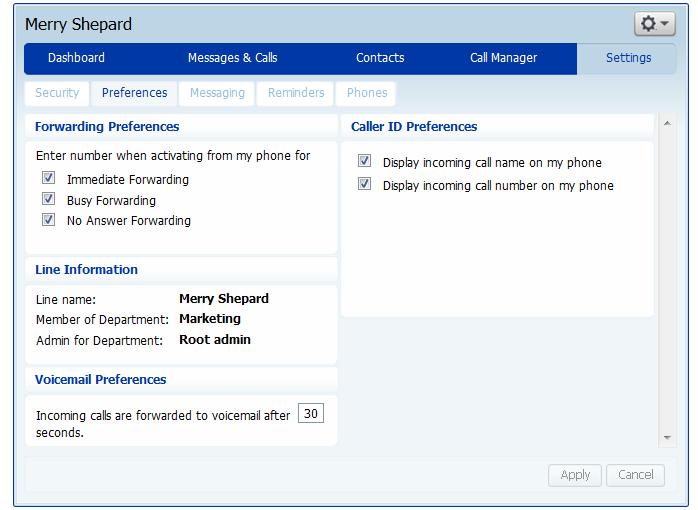 Settings/Preferences Tab Determines what you see when making and receiving calls Determines