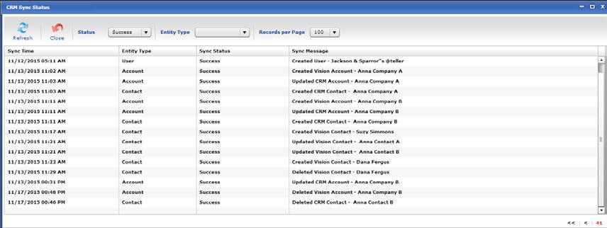 Account and Contact Synchronization 25 By default 100 Records per Page are listed.