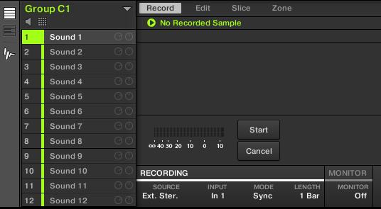 Editor switches to the Sampling tabs: 3. In the Record tab, select your SOURCE at the bottom of the page.
