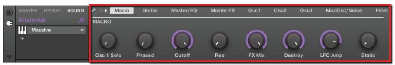 Adding a Bass Line Accessing the Plug-in Parameters The Control area indicating which parameters are displayed.