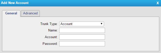 Figure 4-3 Account Trunk Type Name Account Password Table 4-4 of Account Settings Choose the type of trunk, Account. Define the name.
