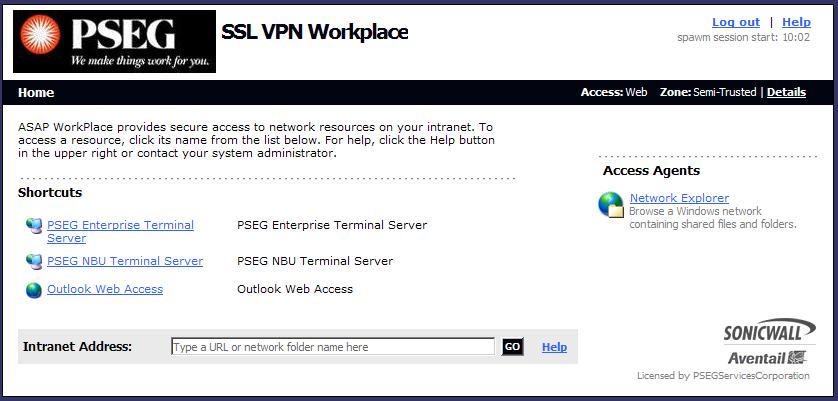 19. Once logged in, you will see the SSL VPN Workplace portal screen (See below).