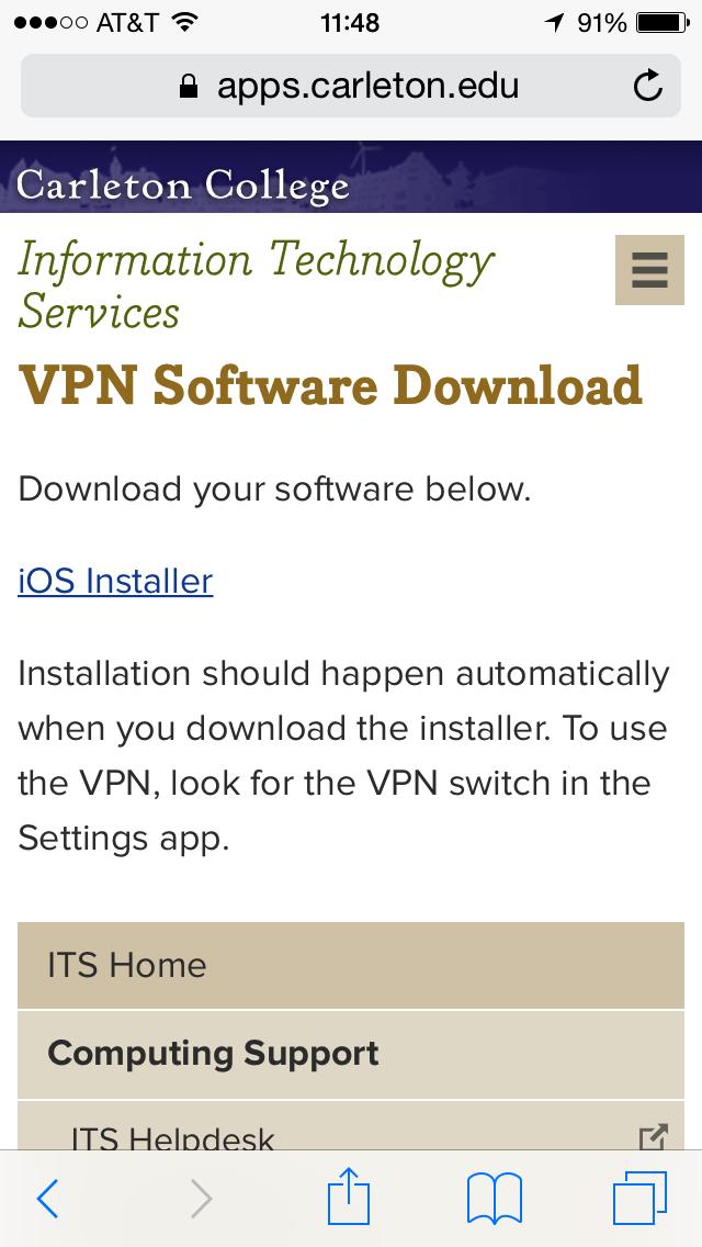 0 and higher) include compatible VPN software. Installation means installing a "Profile" to configure the VPN. 1. In Safari go to https://go.
