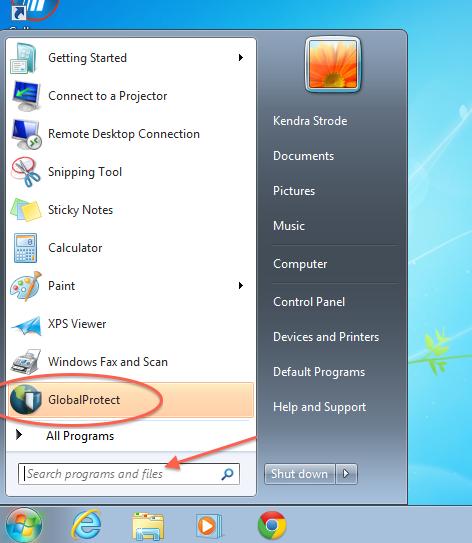 Connect and Disconnect using the Start Menu GlobalProtect shows up as a piece of software in the Start Menu.