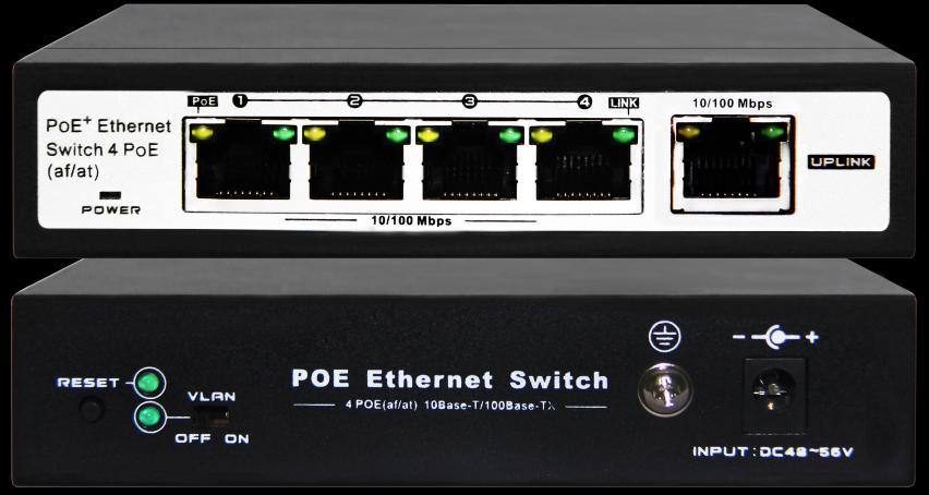 Model: POE-SW401E Features 4-Port 10/100Mbps IEEE 802.3af/at PoE Switch (End-Span PSE) Comply with IEEE802.3, IEEE802.3u, IEEE802.3af/at standards Support IEEE802.