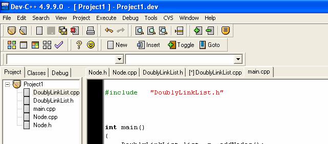 Our project will look like this, The basic code for doubly link list we will write in these files is given below, /*Node.h file*/ #include <iostream> #include <stdlib.