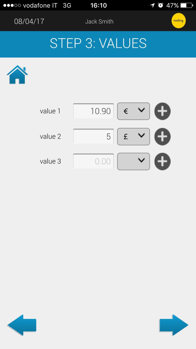 2.3 Drop Step 3 (Values) Insert currency value data eg. 10.90 Select currency and insert data. to add currency.