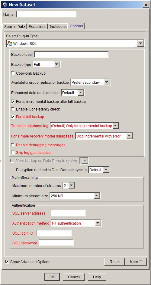 Backup Figure 9 New Dataset dialog box