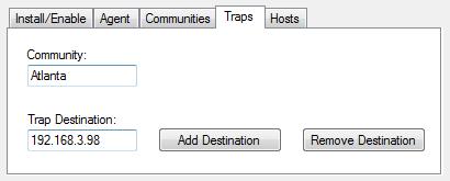 To add an SNMP community, enter its name in Community and select the appropriate rights from the Rights list, then click Add Community.