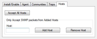 Hosts tab Use the Hosts tab to specify the hosts from which the selected device(s) should accept SNMP packets.