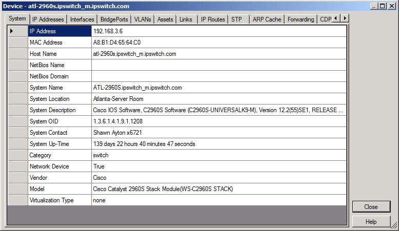Viewing Device List details Associated with the Device List view, the Device Details tab provides a tabular view that displays detailed network device information.