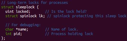 release(struct spinlock *lock) Sleeplock: