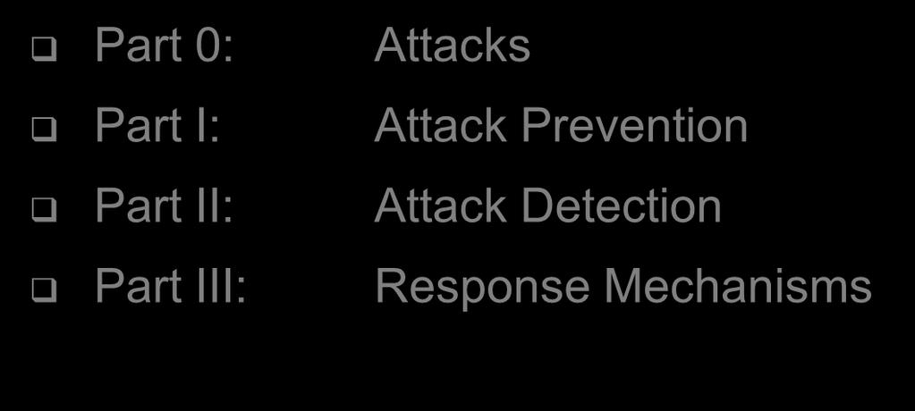 Part I: Attack Prevention Part 0: Attacks Part I: Attack Prevention Part II: