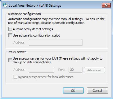 4 ) Click LAN settings, deselect the following three