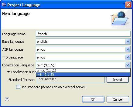 Figure 22: Adding a language for a Speech Project Step 3 Select the