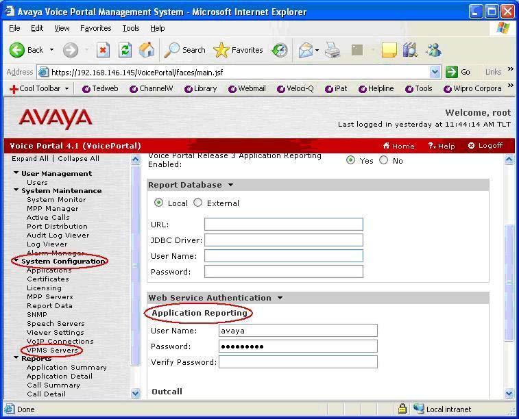 Figure 32: Configuring User Name and Password for Application Reporting within Avaya Voice Portal Section 6: References The following sample applications are located under the folder: /Sample