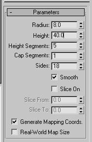On the left, the cylinder has fractional Radius and Height values after creating it by clicking and dragging in a viewport.