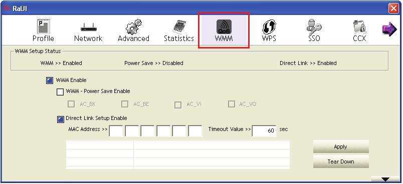 WMM This page allows users to activate the WMM function for this device. Please note that this function only works while connecting to a WMM compatible device.