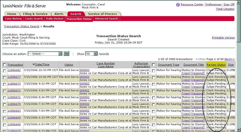 7. Any linked documents or Legal Citations associated with the transaction are viewable from the Transaction ID page.
