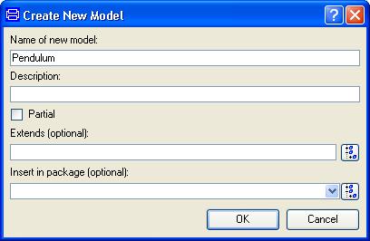 The dialog to name a new model component. The model presented in the Modelica text layer. Click OK. You will then have to Accept that you want to add this at the top-level.