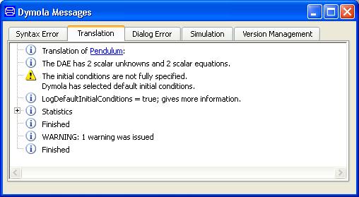 Handling of warnings When simulating, we still get a warning that the initial conditions are not fully specified.