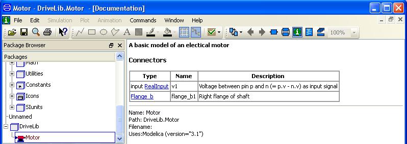 Click on the toolbar button for Documentation (the button between the Diagram button and the Modelica Text button).