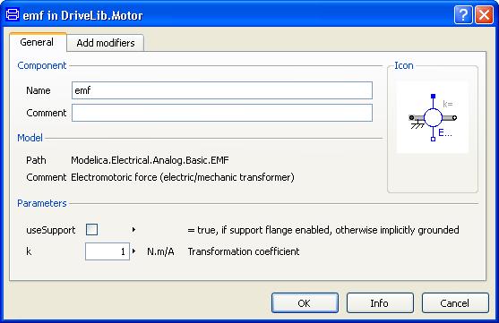 The lower warning states that the parameter motor.emf.k(start=1) only has a start value (start=1) but no value.