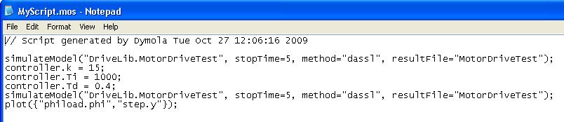 The saved script can be opened (and edited) using a text editor, e.g. Microsoft Notepad. Note the difference between the saved log and the content in the command log pane. By saving as a.