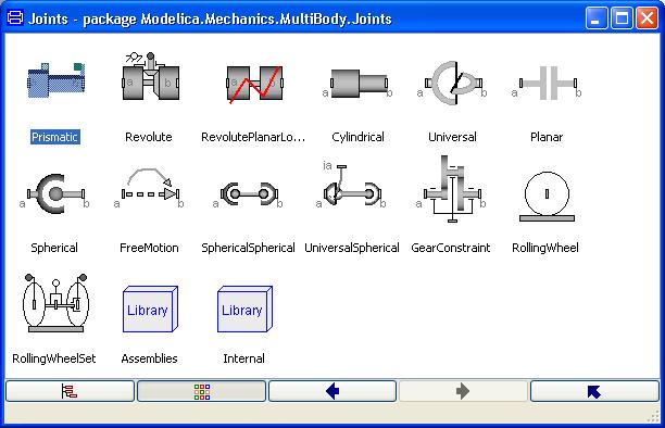 The Joints subpackage library window. Select File > New > Model and give the name Furuta. The first step in building a MBS (MultiBody System) model is to define an inertial system.