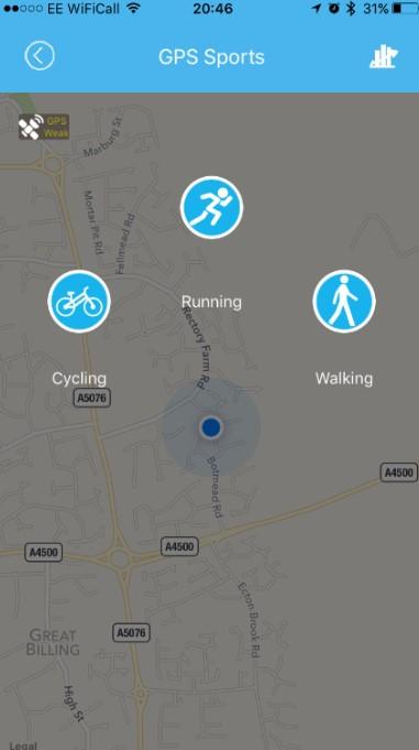 Tap on GPS Sport to display this screen: Just tap on your choice activity and the