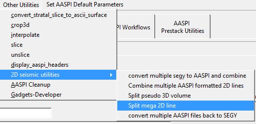 4. Split mega-2d volume: Program aaspi_mega2d_split This tool will help you separate a mega-2d line back into individual lines and convert those lines to SEGY format if needed.