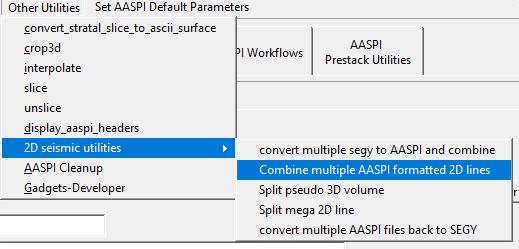 2. Combine multiple AASPI-formatted 2D lines: Program aaspi_2d_combine This tool will help you group multiple AASPI-formatted 2D lines (*.H) into a pseudo-3d volume and/or a mega-2d line.