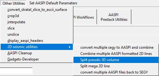 3. Split pseudo-3d volume: Program aaspi_pseudo3d_split This tool will help you separate a pseudo-3d volume back into individual lines and convert thoses line to SEGY format if needed.