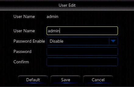 Step 7: Activate password protection of the recorder menus in the Password Enable dropdown menu. Step 8: Enter the new password in the Password field and enter it again in the Confirm field.
