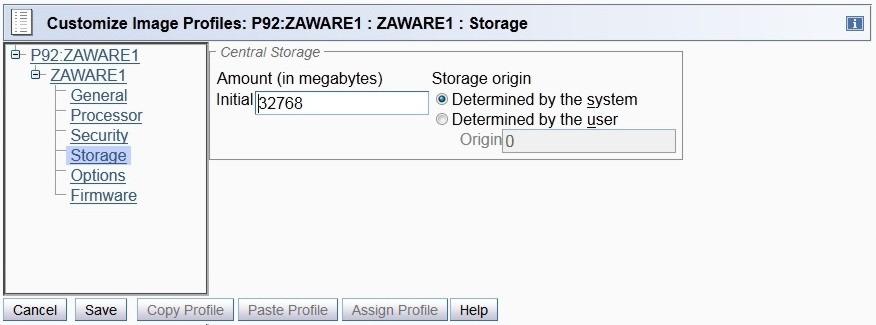 Defining the zaware Image Profile (Traditional) Setting the Storage size 12 Minimum storage for a zaware partition is 4096 MB (4 GB) 6144 MB (6 GB) is recommended for a small number of monitored