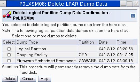 IBM zaware Dump 27 Use the Delete LPAR