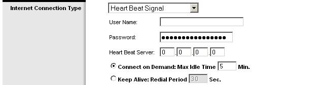 HeartBeat Signal. HeartBeat Signal (HBS) is a service that applies to connections in Australia only. User Name and Password. Enter the User Name and Password provided by your ISP. Heart Beat Server.
