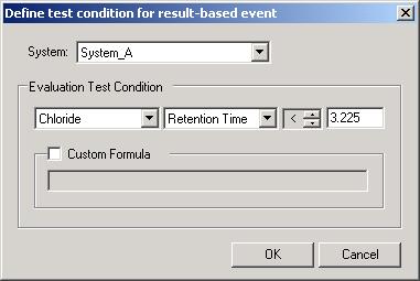 Chromeleon-PA Analyzer 7. In the Condition (Formula) column, define a condition. a. Double-click the icon in the Condition (Formula) cell to open the Define test condition dialog bo
