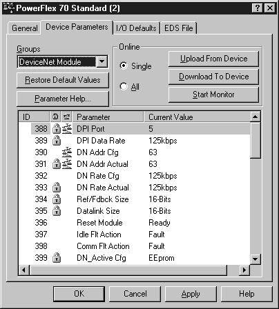 3-6 Configuring the Adapter To access and edit parameters Parameters in the drive and adapter can be edited with RSNetWorx. The adapter parameters are appended to the list of drive parameters.