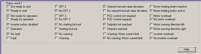 Operate Menu The Control Word 1 selection displays a list of choices for selecting the function of