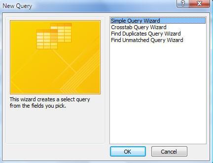 Creating Queries Using the Query Wizard Query Wizard icon Select Simple Query Wizard From the