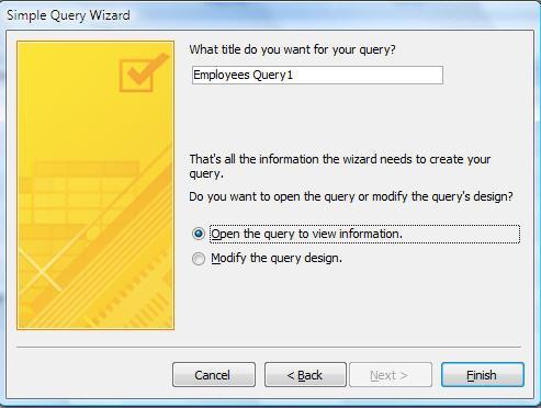 Creating Queries Using the Query Wizard: continued Title